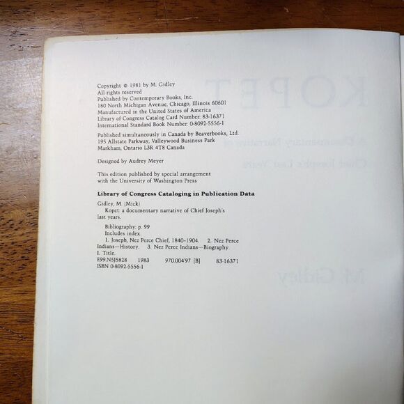 KOPET A documentary Narrative of Chief Joseph's Last Years M. Gidley - Picture 5 of 10